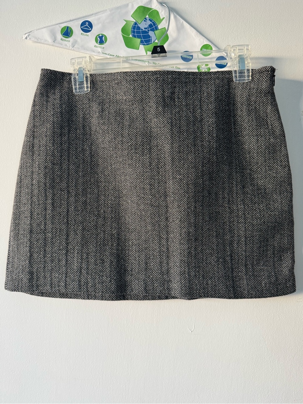 Classic Herringbone Mini Skirt in Charcoal Gray